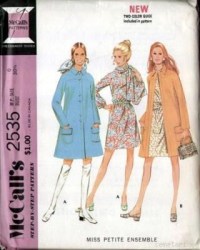 2535 MCCALLS 1970 MS PETITE LONG SLEEVE DRESS, COAT PATTERN 8 31.5"B